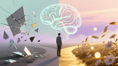 İki yola ayrılan sahnede, gri eleştiri sembolleri ve altın tonlarda övgü sembolleri arasında ilerleyen figür.