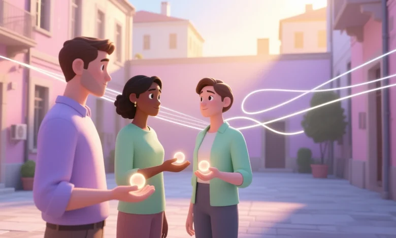 Sosyal iletişimde psikolojik engelleri aşmayı sembolize eden sahne