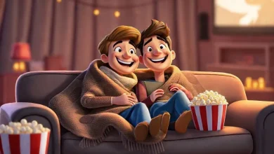 İlişkilerde birlikte film izlemenin keyfini yaşayan çift.