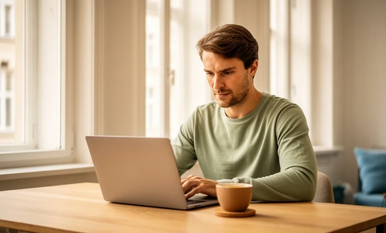 Gece masasında laptop ile çalışan kişi, akşamları sadece iki saat ayırarak ek gelir fırsatlarını değerlendiriyor.