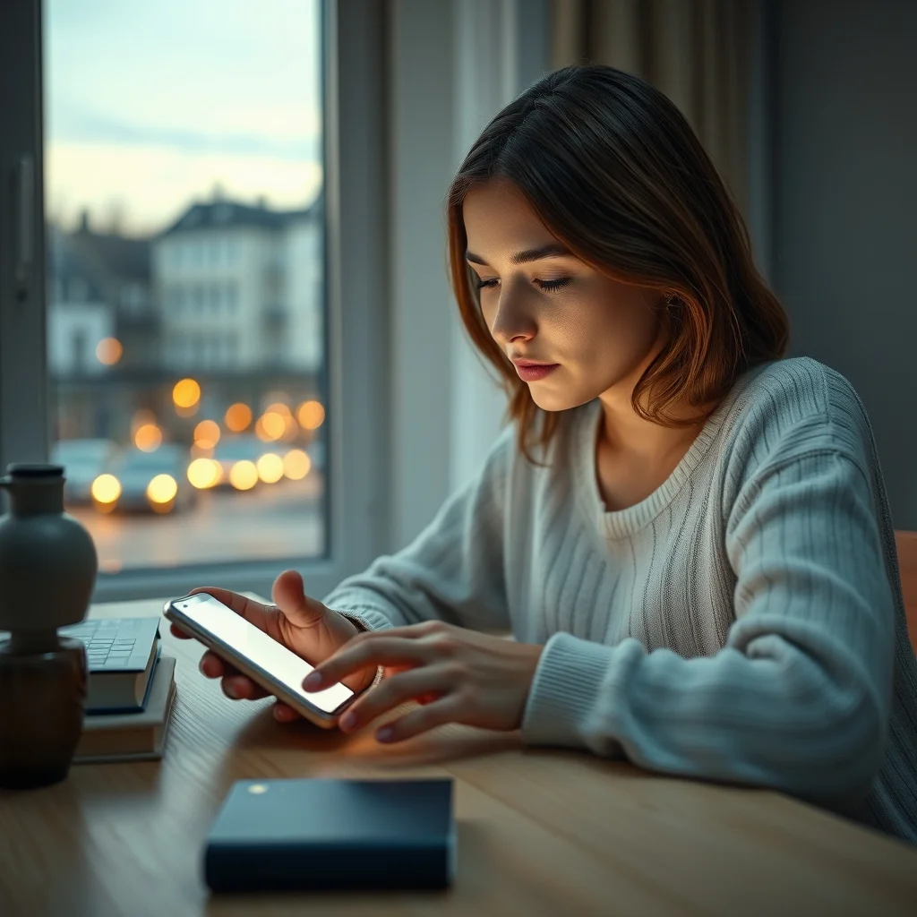 Karanlık odada akıllı telefonuna bakıp mesajına neden cevap gelmediğini endişeyle bekleyen genç bir adam.