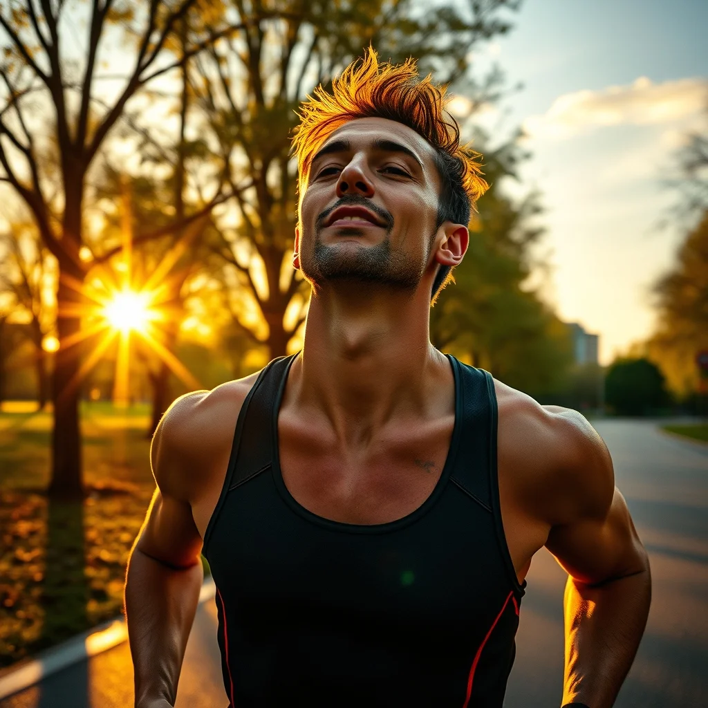 Sabah gün ışığında spor çantası yanında ayakkabısını bağlayarak spor yapma motivasyonu yakalayan sporcu.