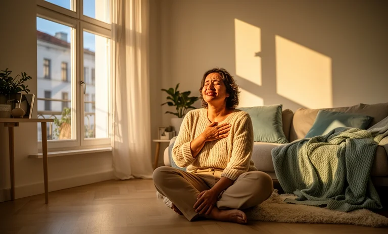 Doğanın içinde gözleri kapalı meditasyon yapan bir kişi, zihinsel farkındalık yolculuğuna ilk adımı atıyor.