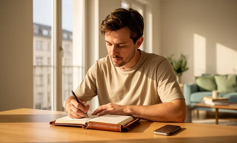 Masasında derin bir odaklanmayla çalışan kişi, kendi iç motivasyon kaynağını ve kararlılığını temsil ediyor.