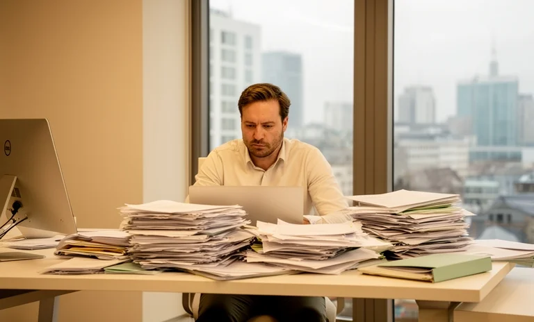 Modern ofis masasında laptopla çalışan pozitif bir kadın, iş hayatında motivasyon arttırma sürecini simgeliyor.