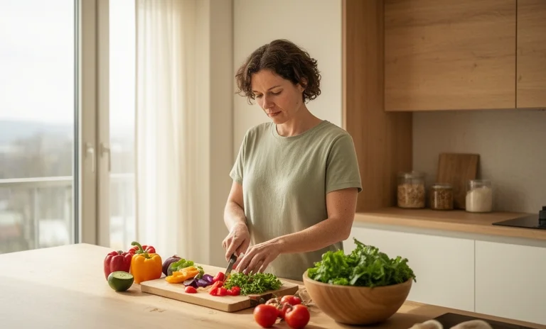 Doğada tek başına duran özgür bir kişinin kendi kendine yetebilmek için attığı kararlı adımları simgeleyen görsel.